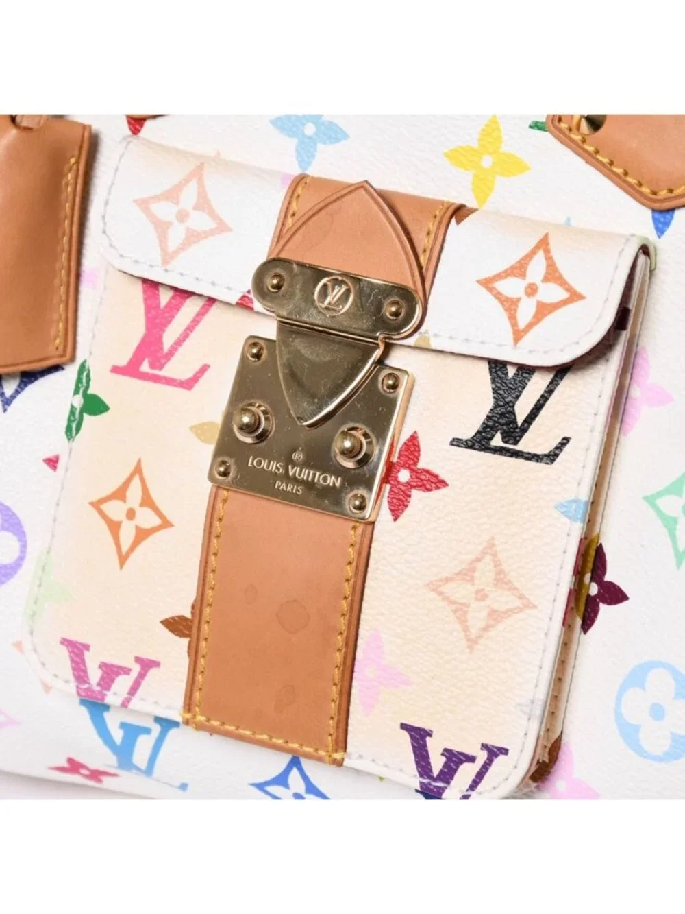 Louis Vuitton Speedy 30 Handbag Monogram Multicolor Takashi Murakami White